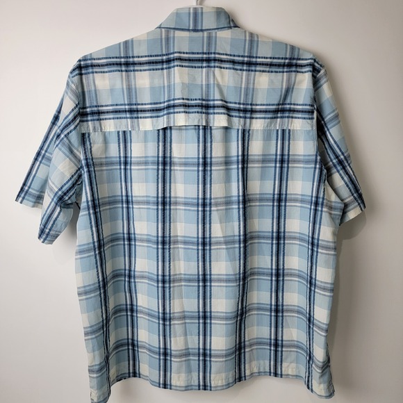 Vintage Woolrich Mens XL Blue Plaid Zipper Pocket Short Sleeve‎ Vented Shirt - Picture 8 of 10
